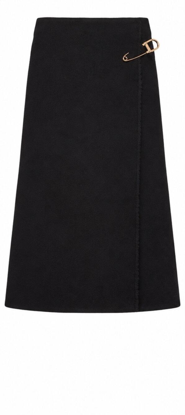 Prada Black Wool Blend Safety Pin Embellished Midi Skirt